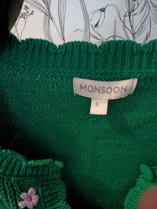 Monsoon Embroidered Green Cardigan | Size Large | Floral Detail | Cottagecore - Picture 3 of 8